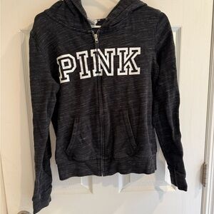 Victoria's Secret PINK Black Zip Hoodie with White Logo